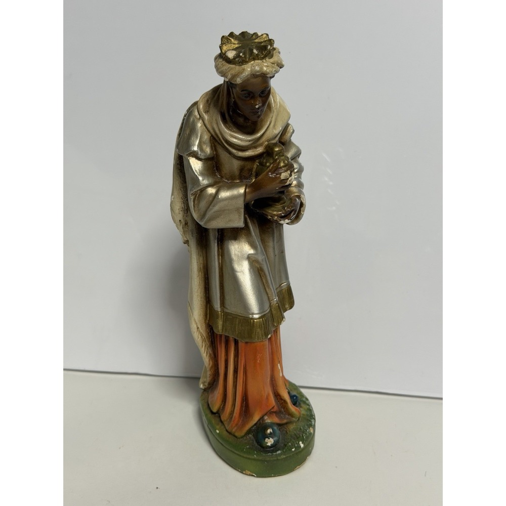 Vintage Chalkware Nativity Wise Man Magi King Balthazar Hand Painted Figurine